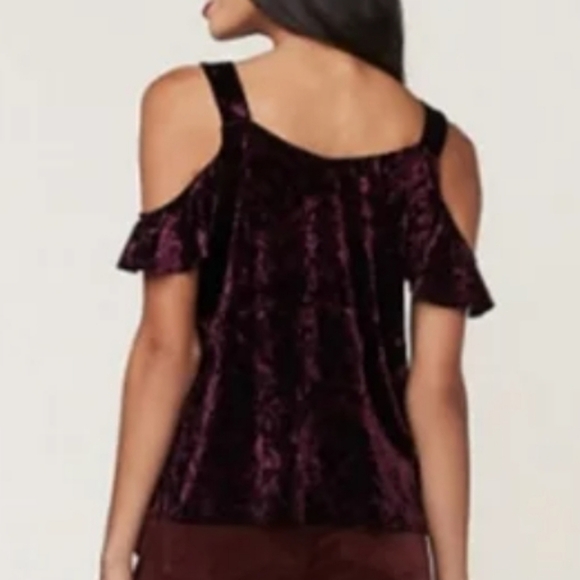 Lauren Conrad Romantic Twee Sweet Girly burgundy runway velvet cold shoulder top - Picture 7 of 7